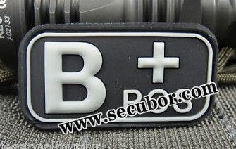 3D Rubber Patch velcro backing blood type, PBV036